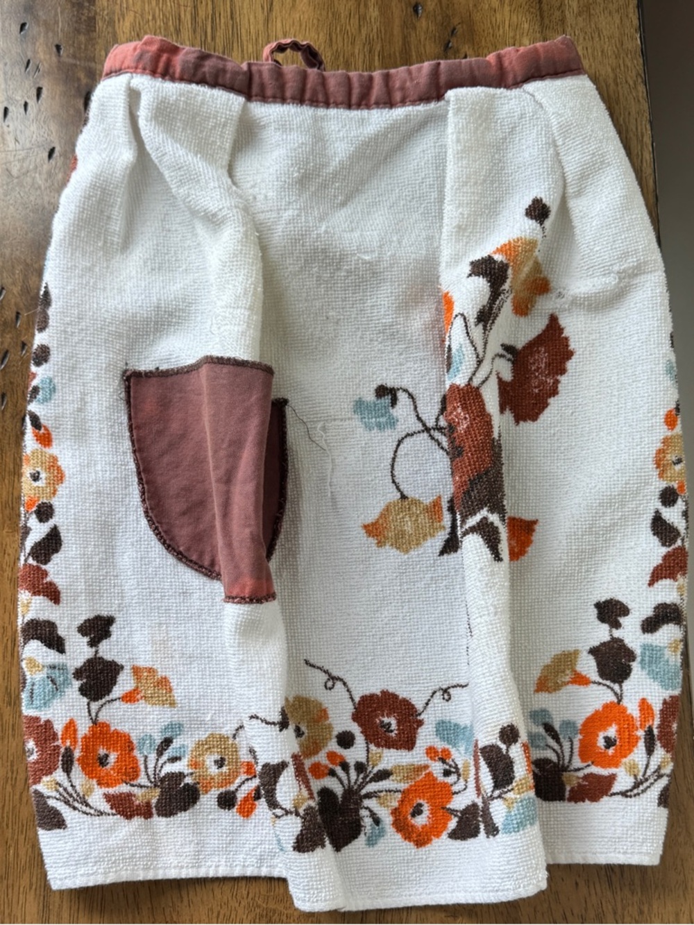 Terry Cloth Half Apron Floral Cottagecore Pocket Tie Waist Vintage